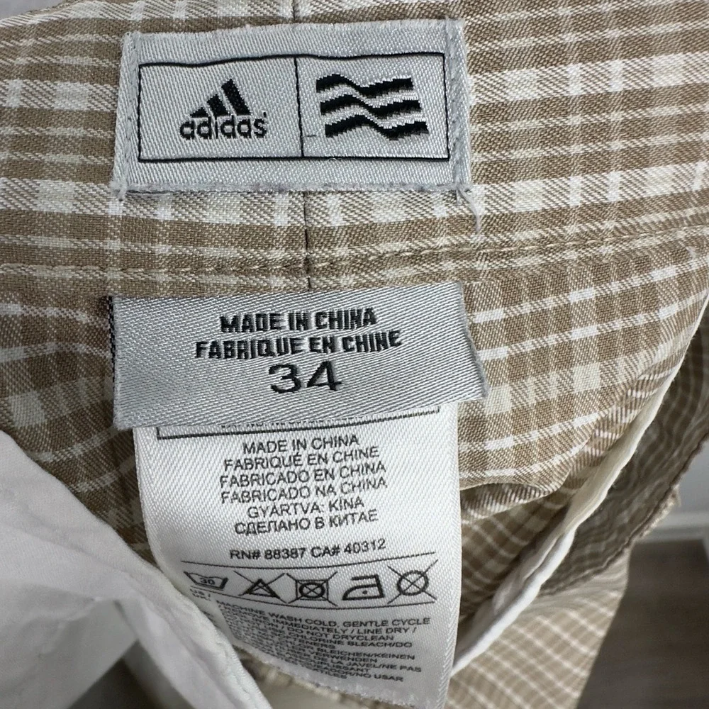 Adidas Shorts Mens 34 Beige Plaid Athleisure Golf‎ Activewear Relaxed Preppy